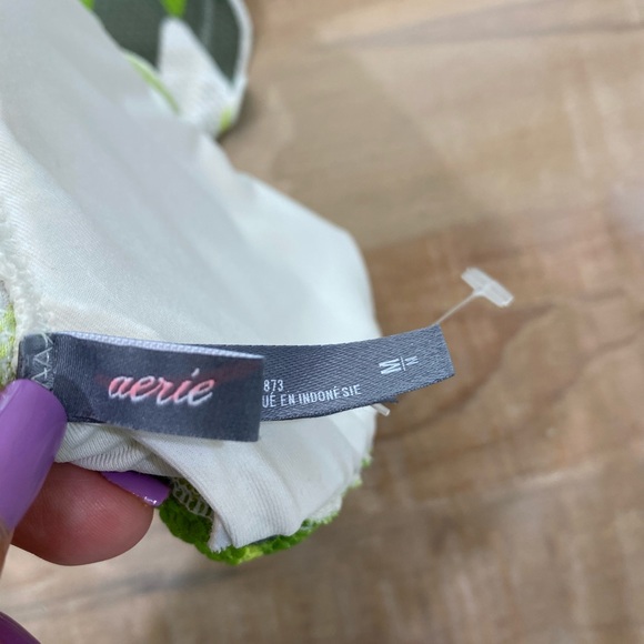 Aerie green white multicolor print triangle string bikini top - Picture 5 of 9